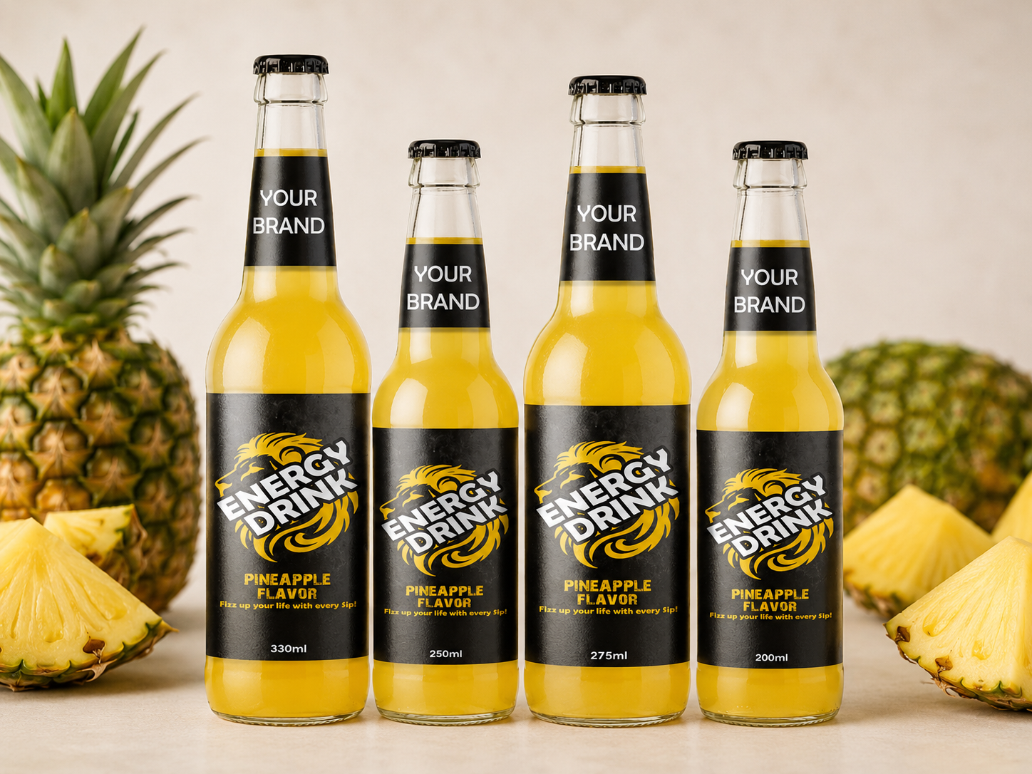 ENERGY DRINK Pineapple Flavor 330ml, 250ml, 275ml and 200ml glass bottles